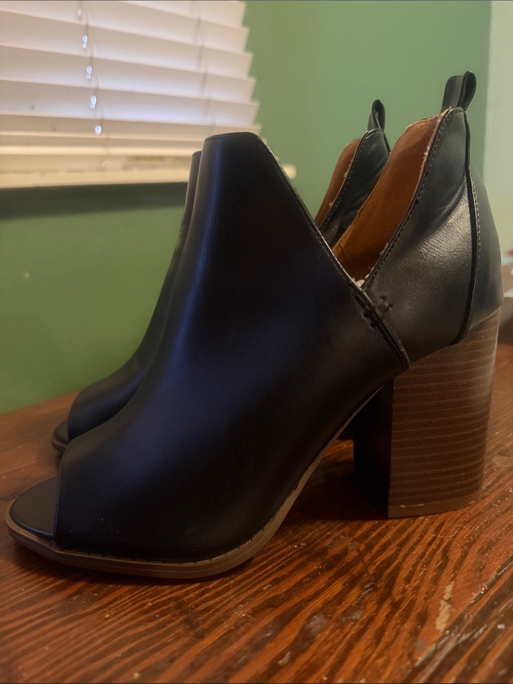 Qupid Black Peep-Toe Block Heel Booties